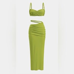 Micas Ruched Backless Cami Top and Cut Out Skirt Set